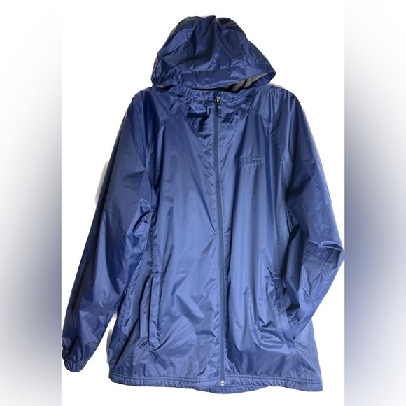 LL Bean Jacket Mens  Windbreaker Lined Navy Blue Full Zip Hood Rain Outdoor LT - Picture 6 of 8